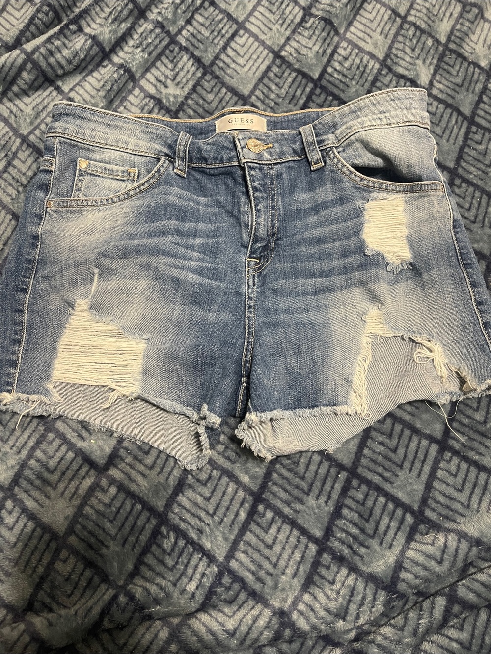 GUESS Light Blue Distressed Denim Cutoff Shorts